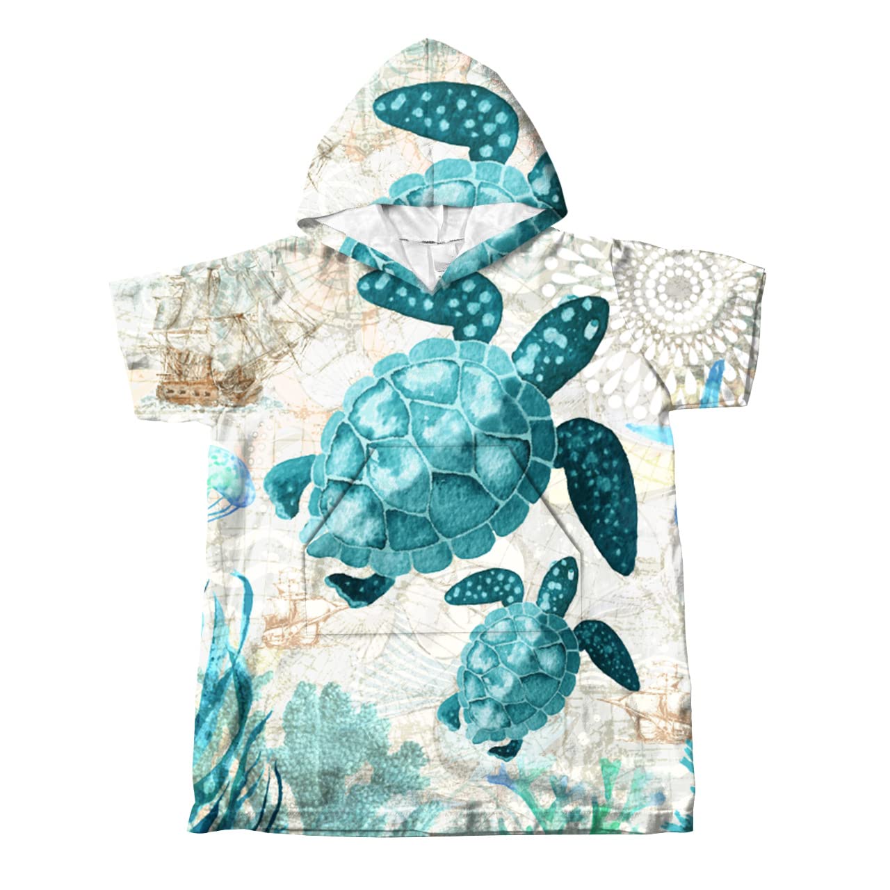 Highdi Poncho Surf Enfant – Peignoir Bain Capuche Éponge Basket (M 53×68 Cm)