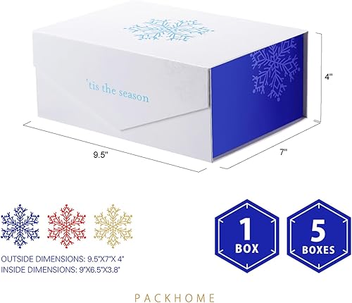 Miniatura 6 de PACKHOME 5 cajas de regalo de Navidad con tapas de 9 x 6.5 x 3.8 pulgadas, cajas plegables rectangulares con tapas magnéticas para embalaje de