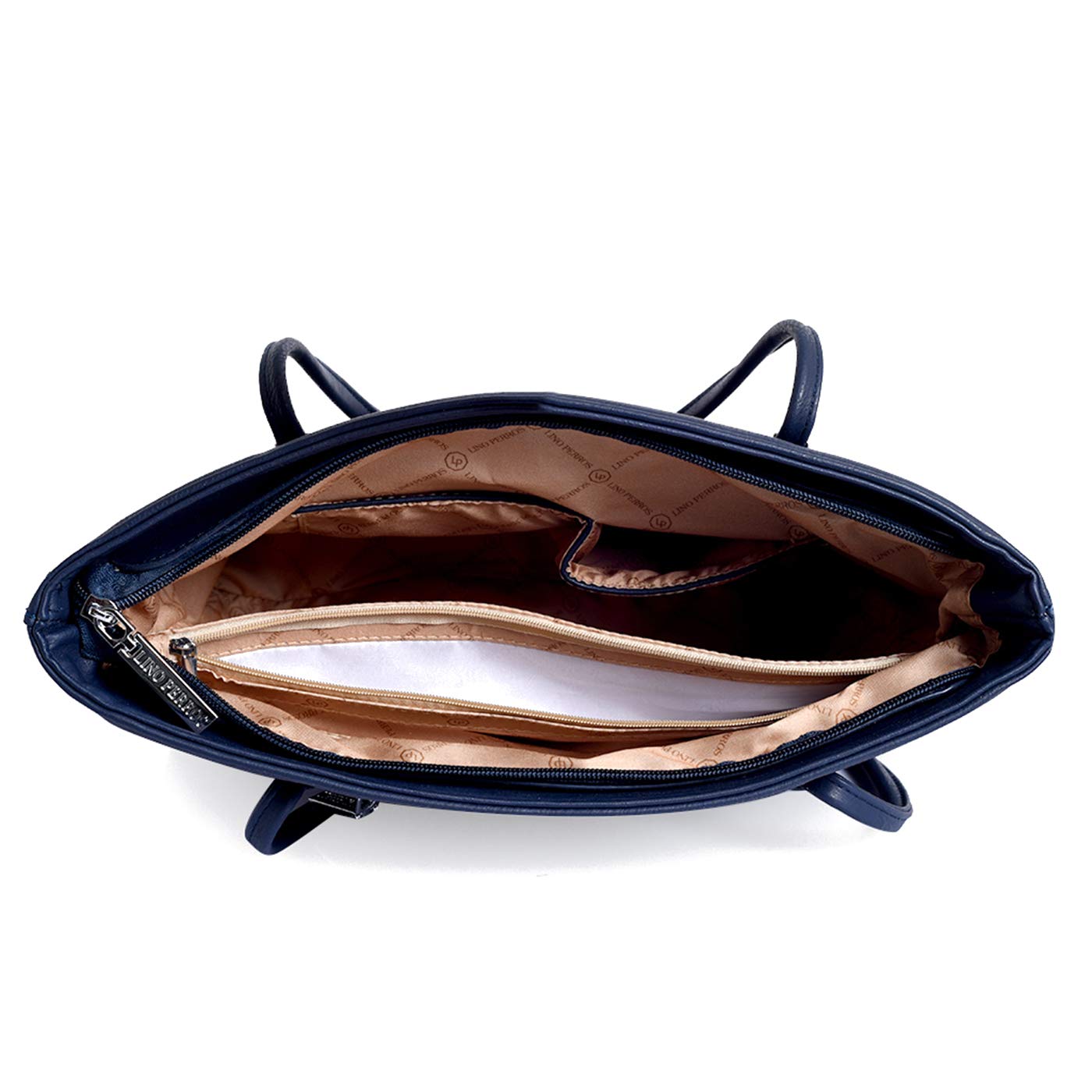 Lino Perros Women Navy Leatherette Zipper Tote Bag 3