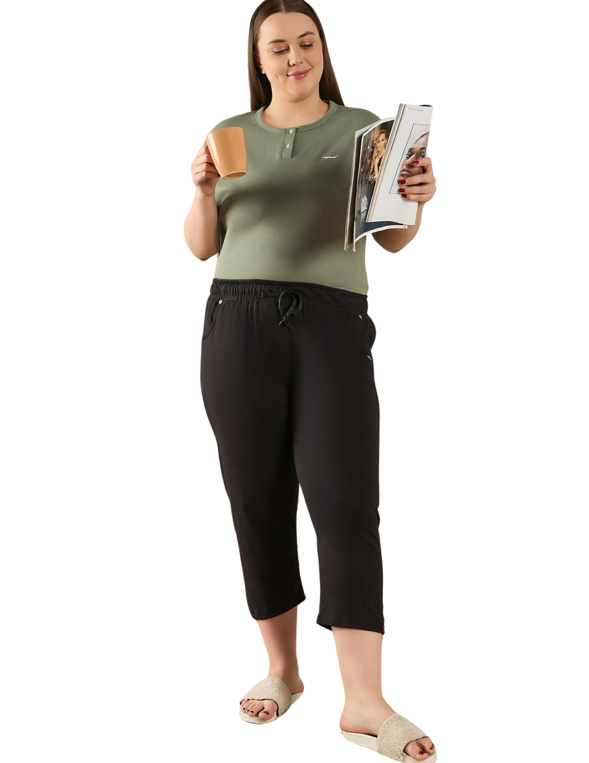 Women's Cotton Plain Capri 3/4th Knee Length Short Pant for Ladies