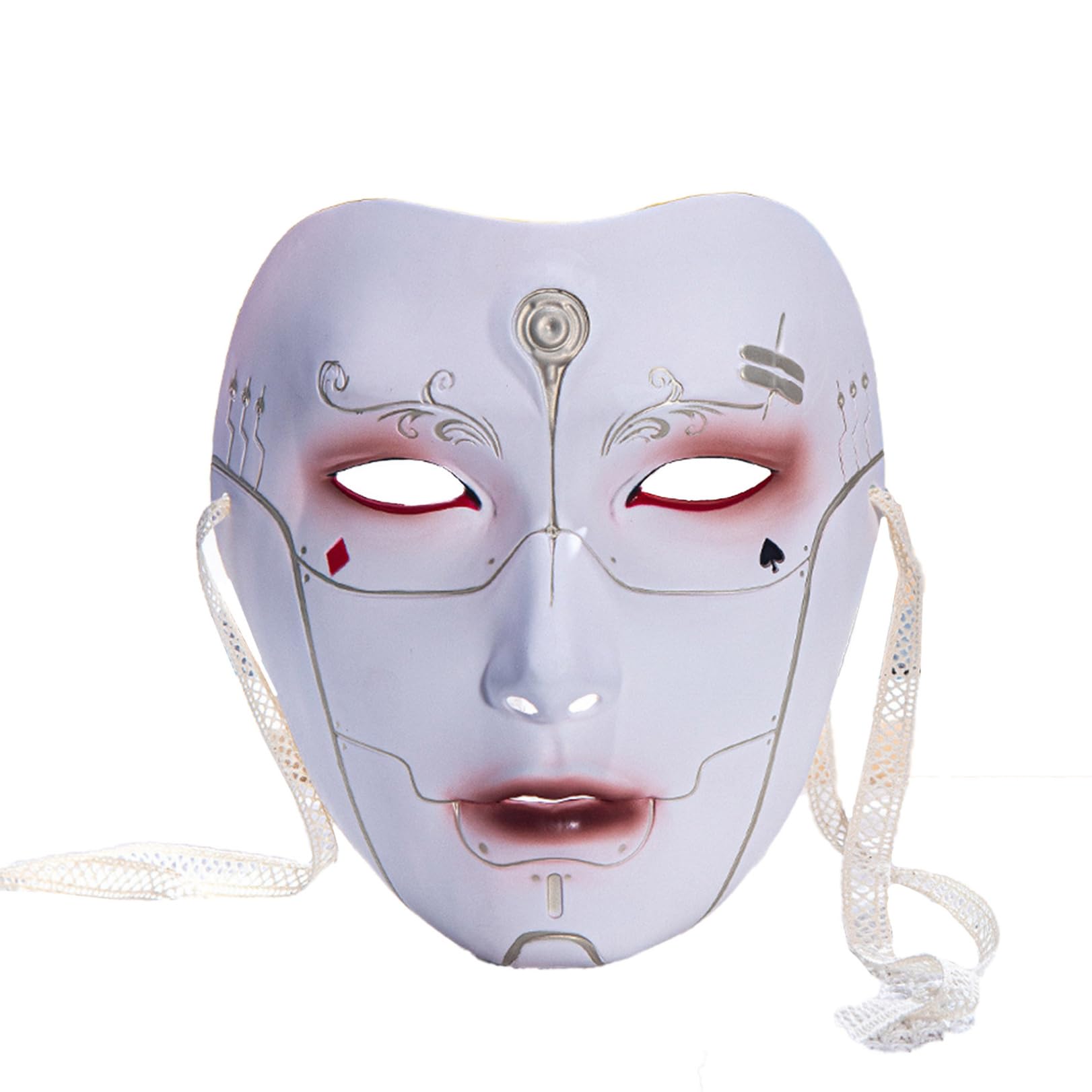 JEATHA Shiny Metallic Costume Mask Japanese Kabuki Face Mask For Halloween Themed Party Colored One Size