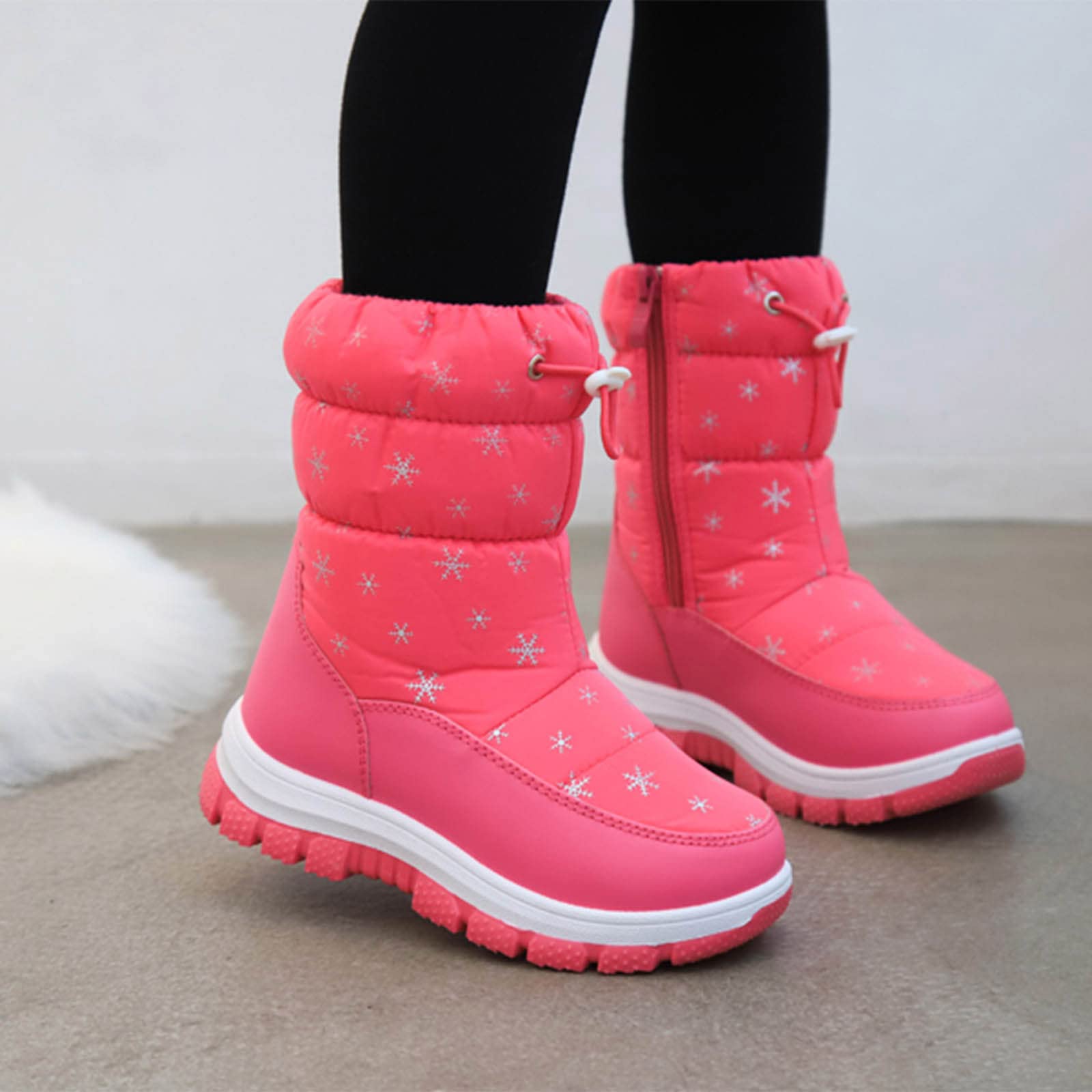 Botas niños fácil Poner Invierno niños Botas de Nieve para niños y niñas Gruesas Antideslizantes e Impermeables Botas de Media con Cremallera Lateral Color Estampado de Nieve (30 Little Child)