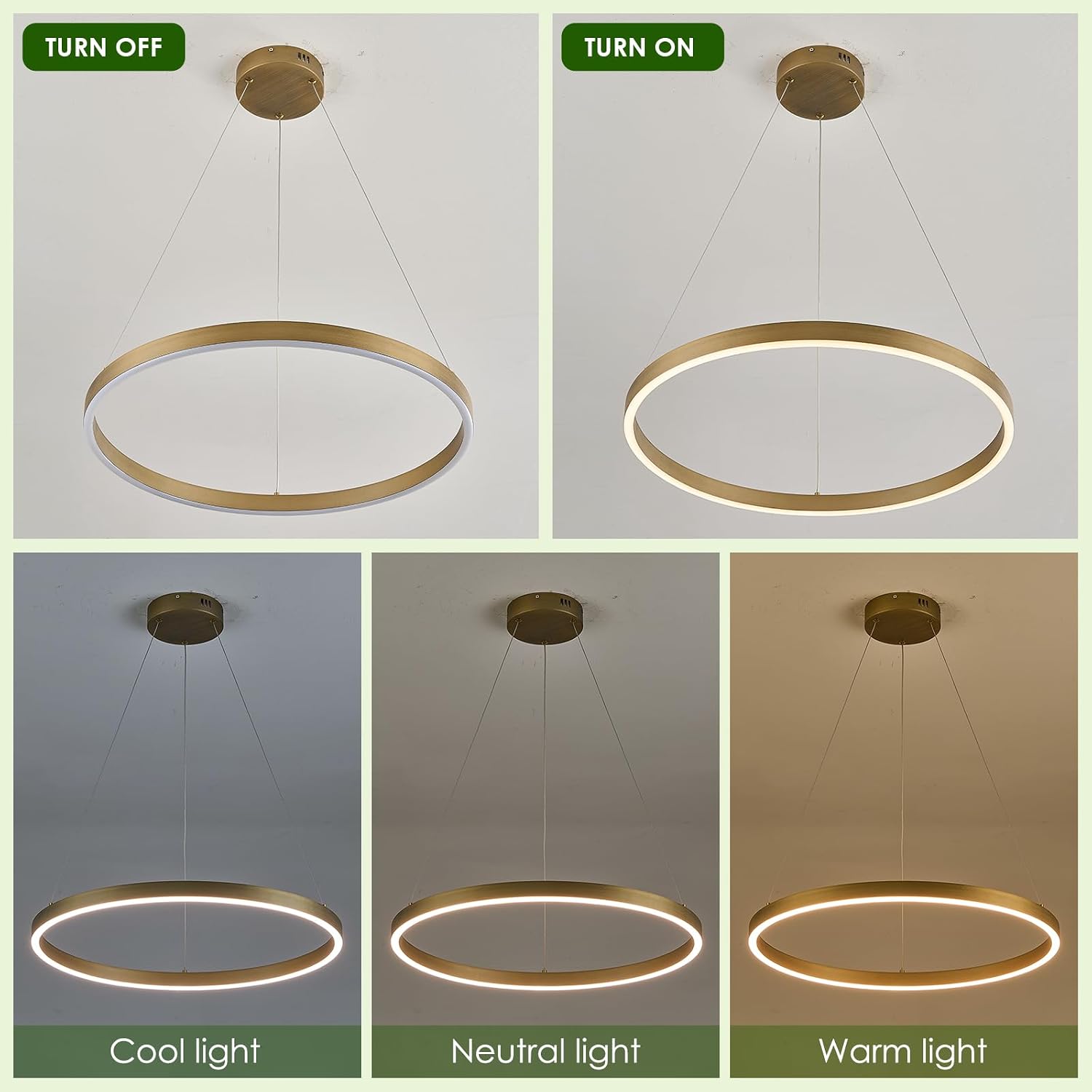 Benku Modern LED Ring Chandelier Gold Circular Pendant Light Fixture Dimmable Round Hanging Light with Remote LED Chandelier for Dining Room Kitchen Island Living Room, D23.6in