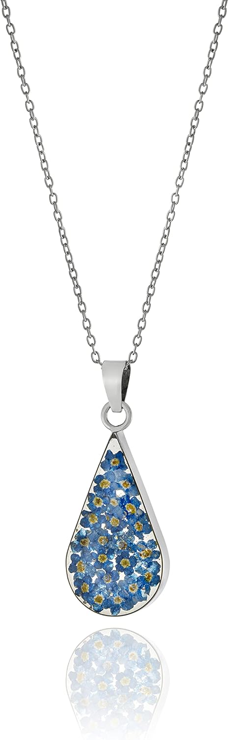 Amazon Essentials Sterling Silver/Gold Over Sterling Silver Pressed Flower Pendant Necklace (previously Amazon Collection)