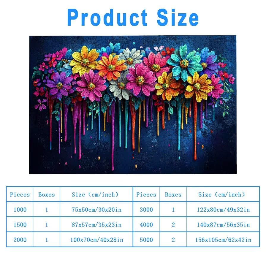 Puzzle 2000 kolorowych elementów, drewniane puzzle kwiatowe dla dorosłych, rozmiar: 100 x 70 cm, puzzle 2000 sztuk dla dorosłych, rodzinne gry edukacyjne, puzzle pomysł na prezent dla kobiet, wystrój