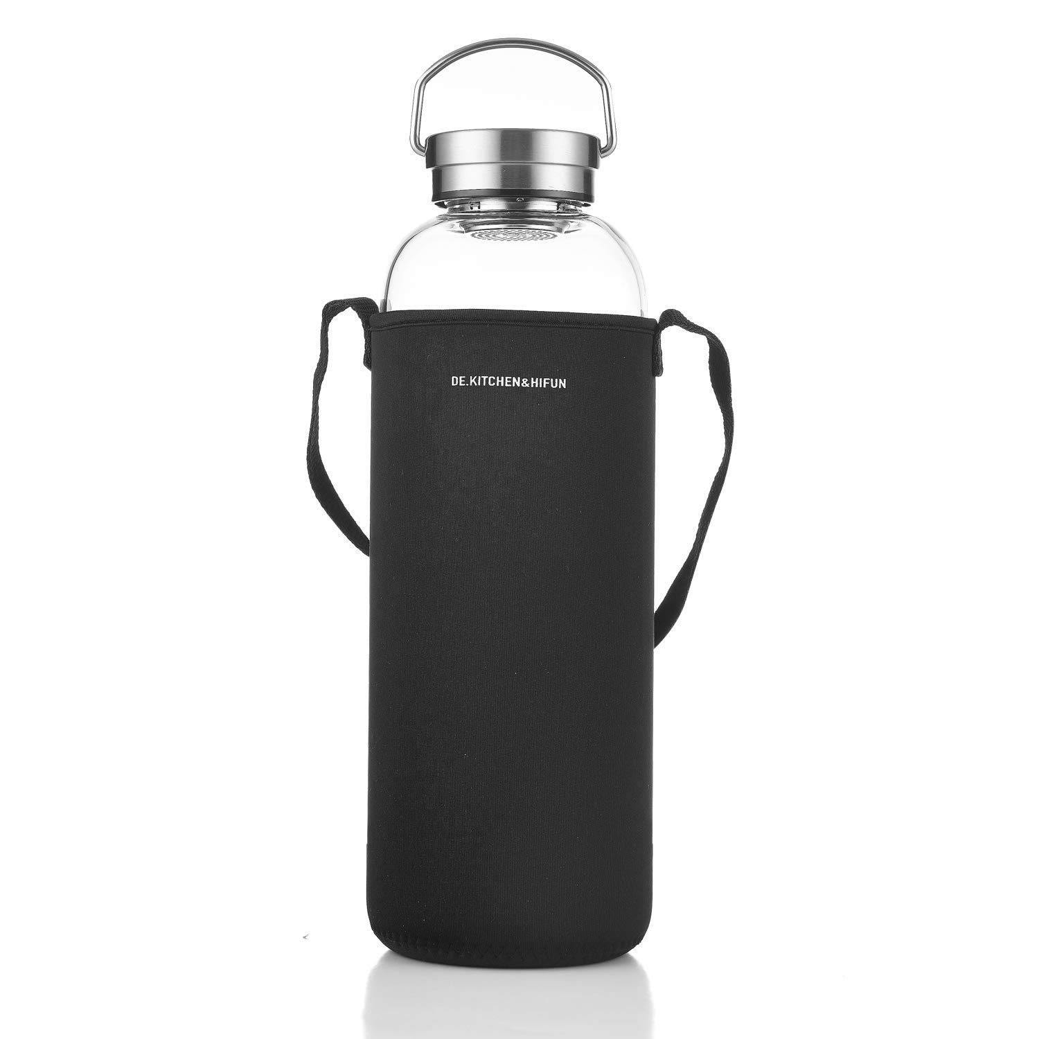 DE.KITCHEN&HIFUN Bouteille d'eau en verre borosilicate 2000 ml - Large bouteille d'eau en verre avec filtre en acier - 2 l