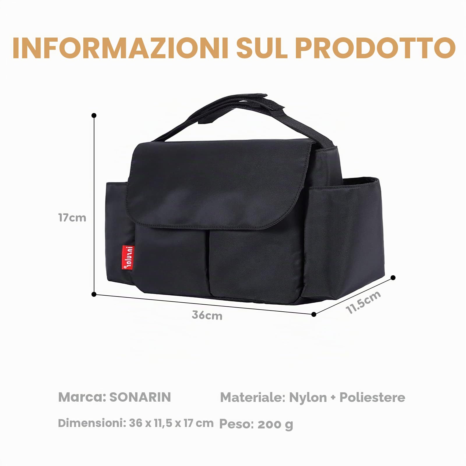 SONARIN Impermeabile Borsa Organizer per Passeggino,Grande Capacità Borsa Passeggino Universale Organizzatore per Passeggino Borsa per Carrozzina Borsa Cambio con Portabicchieri(Nero)