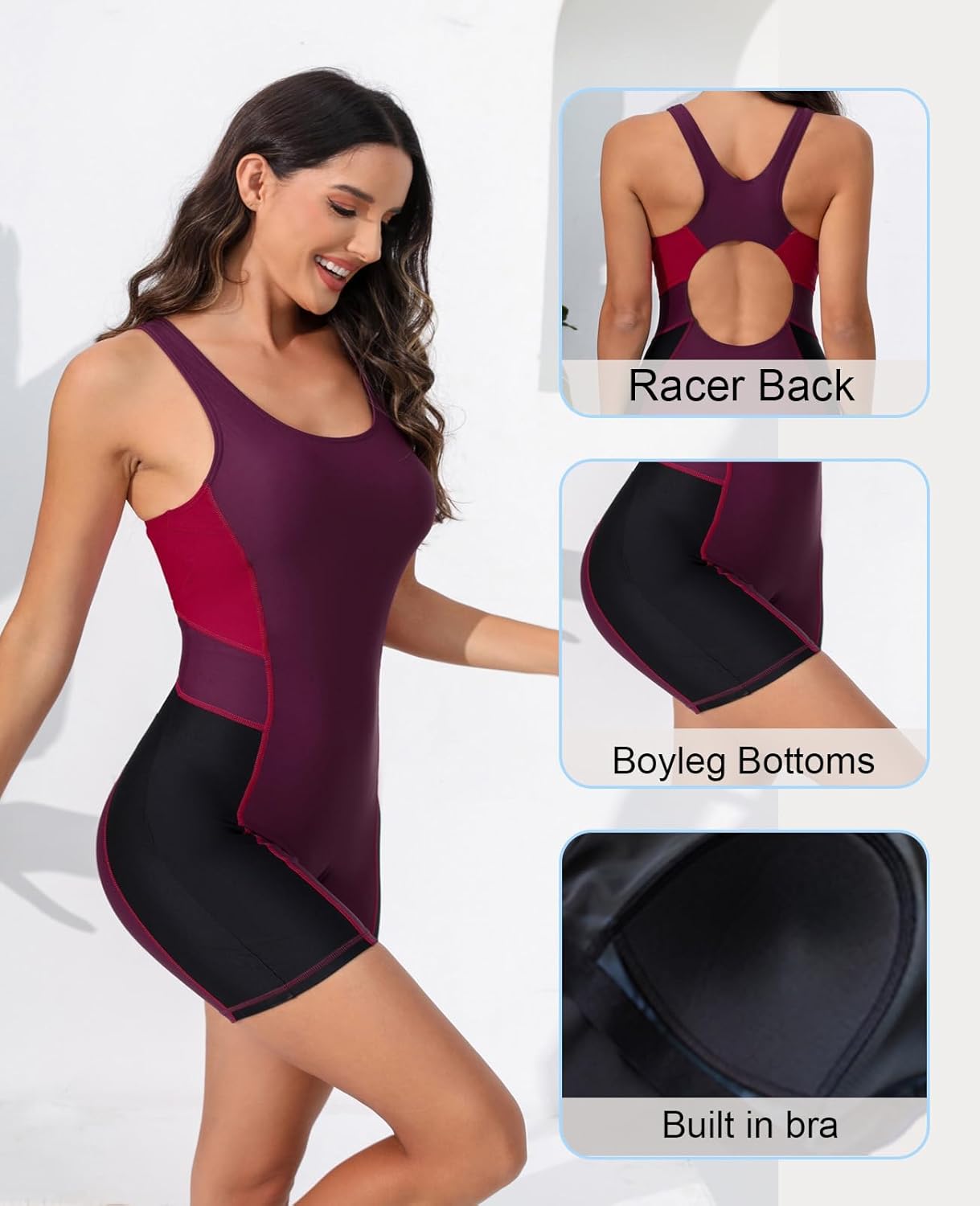 Halcurt Women's Athletic One Piece Boyleg Swimsuit Racerback Bathing Suit with Boyshorts Full Coverage Swimwear - Image 5