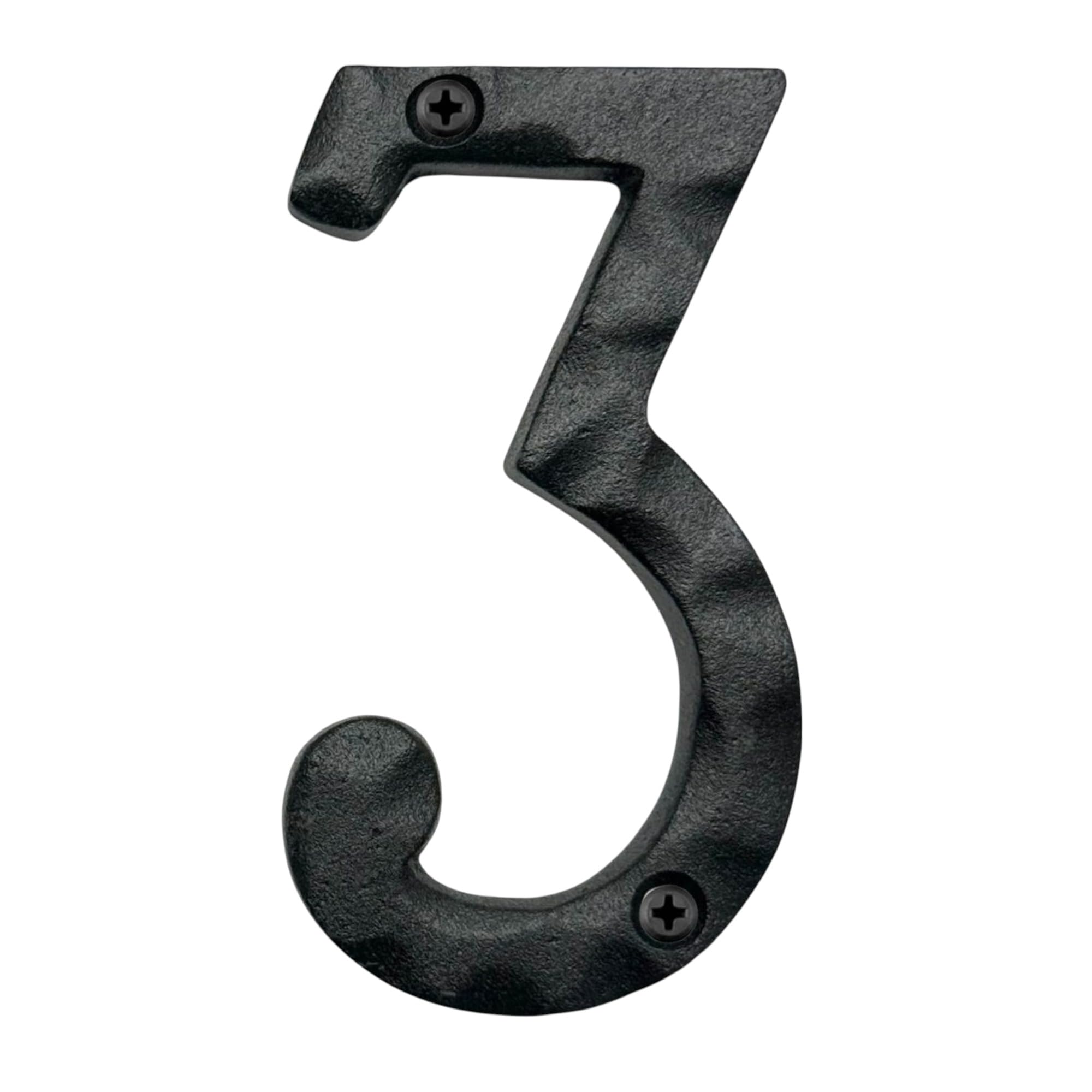 NACH House Numbers for Outside, 4 inch Black Address Numbers for House - Number 3 - Rustic Numbers for Outside with Mounting Hardware