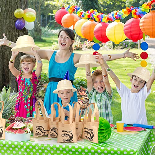 Golray Safari Dinosaur Birthday Party Supplies Favors - 12 Safari Party Hat & 12 Mini Tote Goodie Bags & 50 Stickers For Kids Boy Safari Dino Jungle Explorer Birthday Supplies Dinosaur Party Favors #TOP6