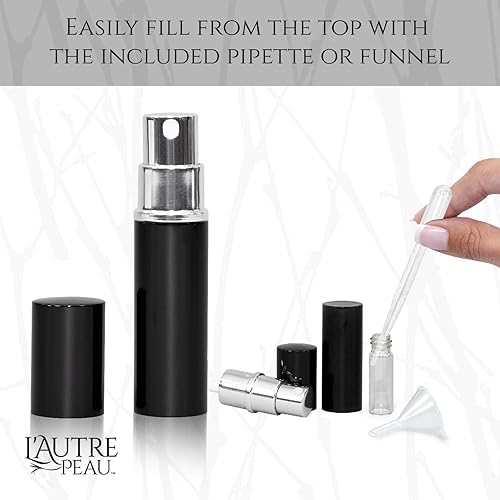 Miniatura 2 de L'AUTRE PEAU Atomizadores de niebla fina de perfume y colonia recargables con exterior metálico e interior de vidrio, tamaño de viaje portátil,