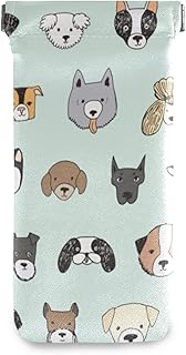 susiyo Cute Dog Head Repeat Glasses Case Portable Microfiber PU Leather Soft Sunglasses Bag Eyeglasses Pouch Holder Squeeze Top for Women Men