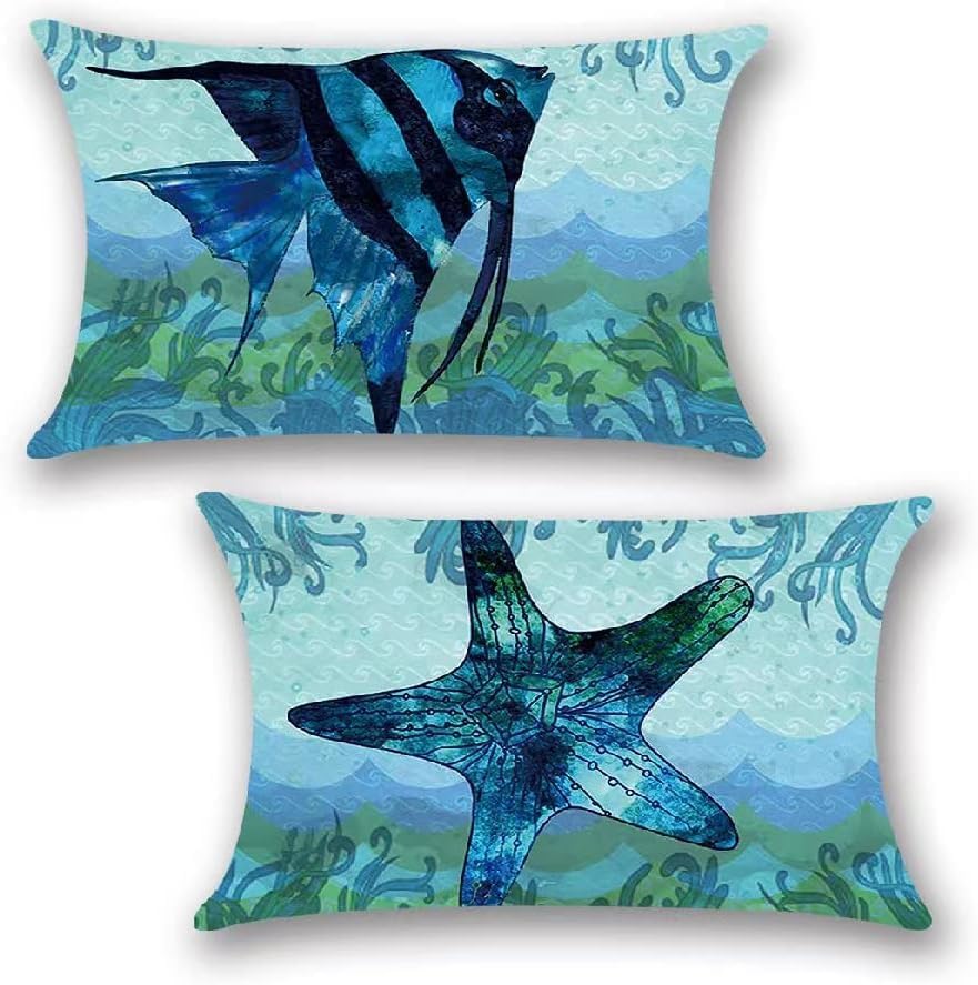 Juego de 2 fundas de almohada lumbares para exteriores de 12 x 20 pulgadas, fundas de almohada rectangulares de verano, fundas de cojín de playa,