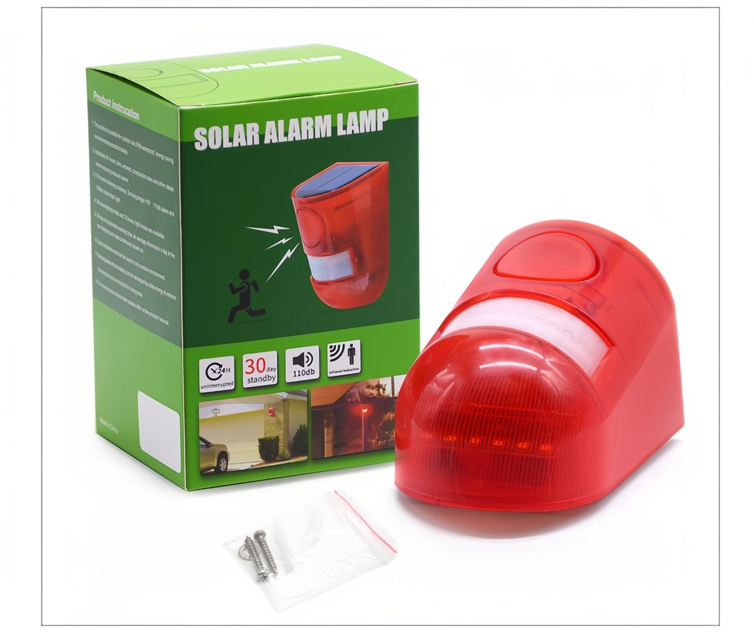 4 Pack Alarma Solar Sensor de Movimiento 110db Sirena Sonido Alerta Flash Advertencia Sistema de Alarma de Seguridad para el Hogar Patio Granero