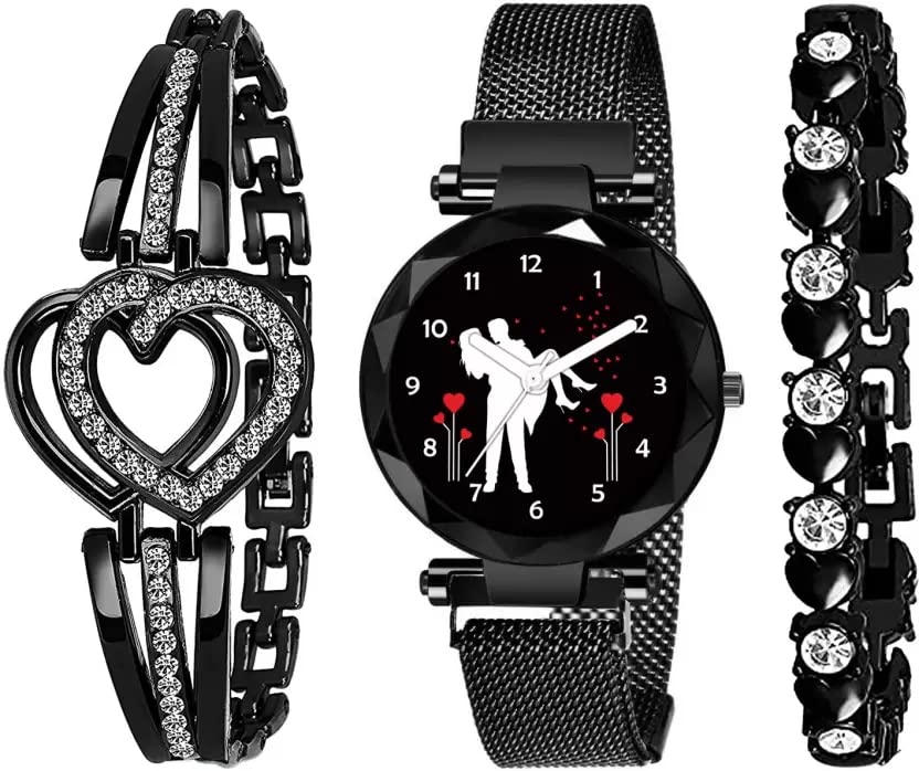 RUSTET Couple Designer Magnet Chain Strap Cat Dial MG119 Watch for Girl Analog Watches for Womens & Girls (WHT-HRT) (B0C4H3PBVP) Amazon Price History, Amazon Price Tracker