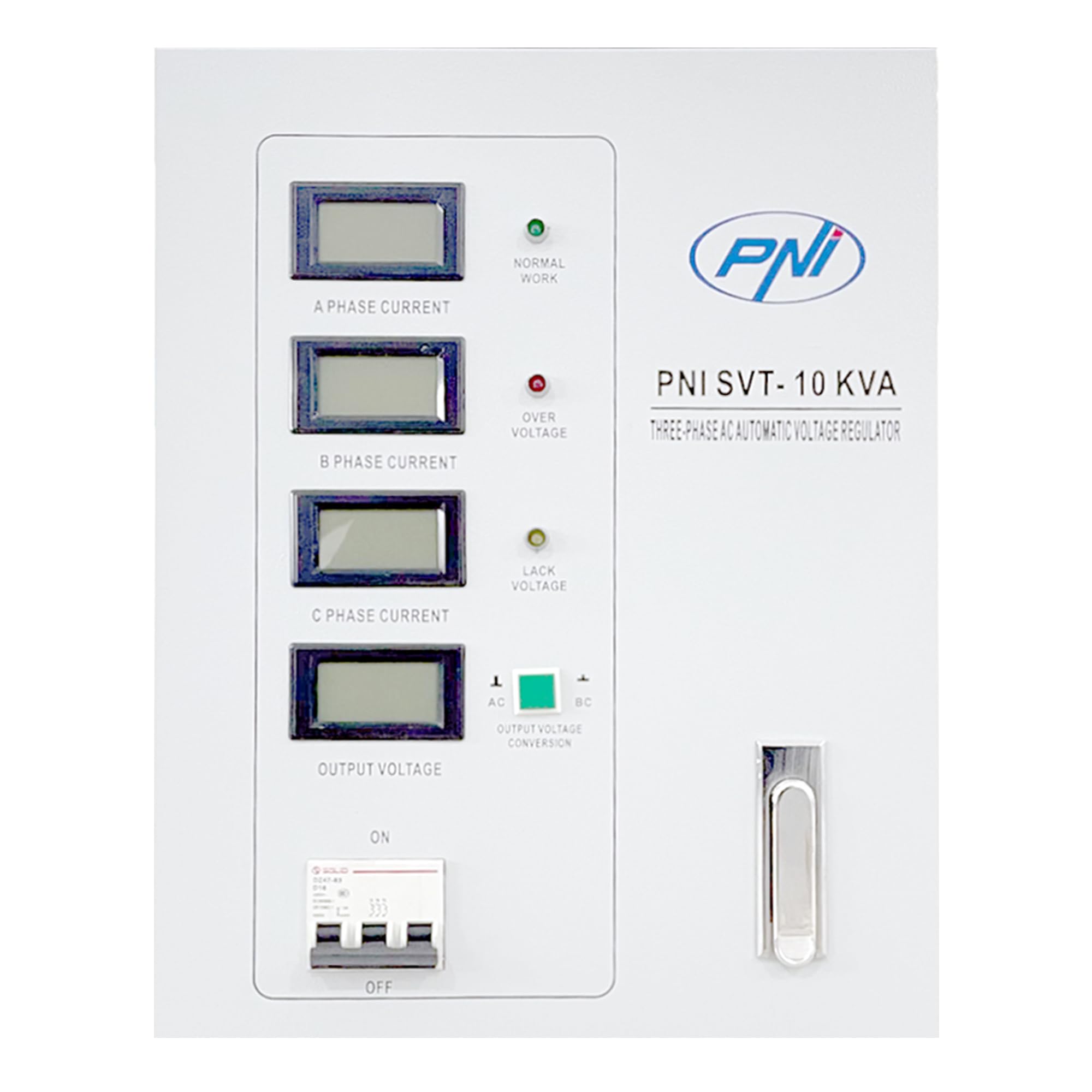 Stabilisateur de tension triphasé PNI SVT-10K avec servomoteur, 10000VA, 8000W, sortie 380V