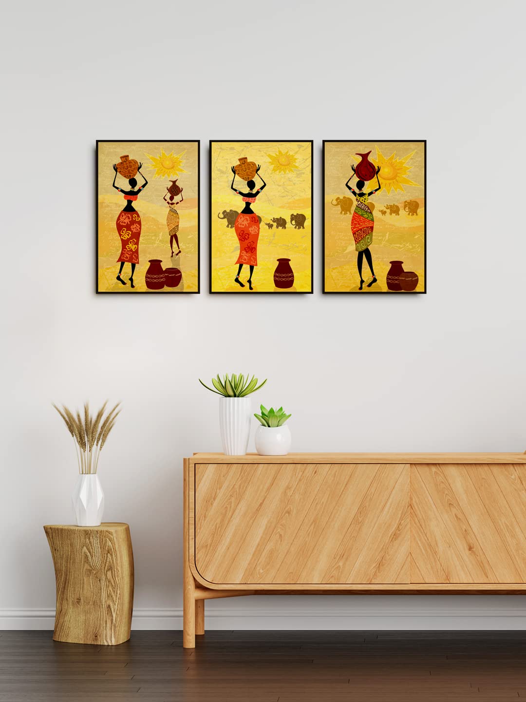 999STORE beautiful African women art canvas painting for living room bedroom wall décor African lady painting set of 3 Bo3Frames03