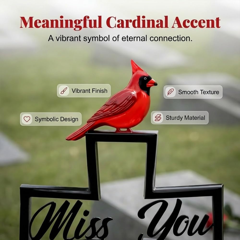 Metal Cemetery Memorial Plaque for Remembrance, 2026 New Cardinal Grave Marker, Cross Garden Stake for Cemetery and Memorial Garden, Sympathy Grave Ornament for Family and Comrades（1 PCS）