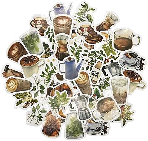 ZMLSED Vintage Coffee Stickers, 46Pcs Decorative Retro Decals Adhesive Aesthetic Trendy for Scrapbook Laptop Skins Album DIY Craft Daily Planner