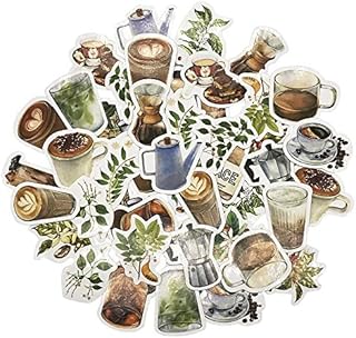ZMLSED Vintage Coffee Stickers, 46Pcs Decorative Retro Decals Adhesive Aesthetic Trendy for Scrapbook Laptop Skins Album DIY Craft Daily Planner