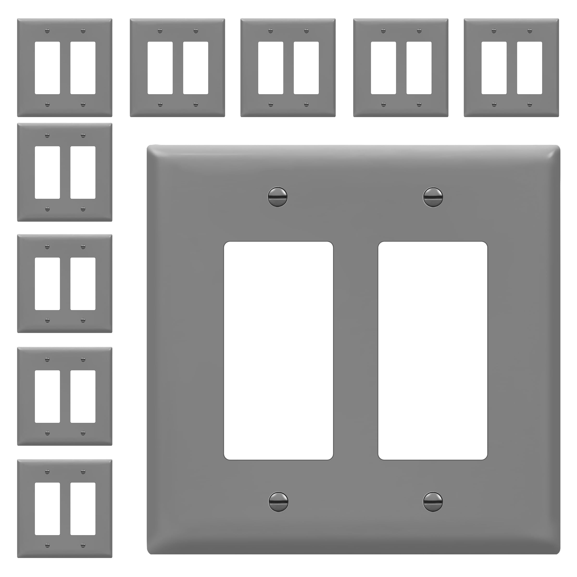 ENERLITES 2-Gang Gtay Mid-Size Decorator Switch Outlet Wall Plate, 10 Pack