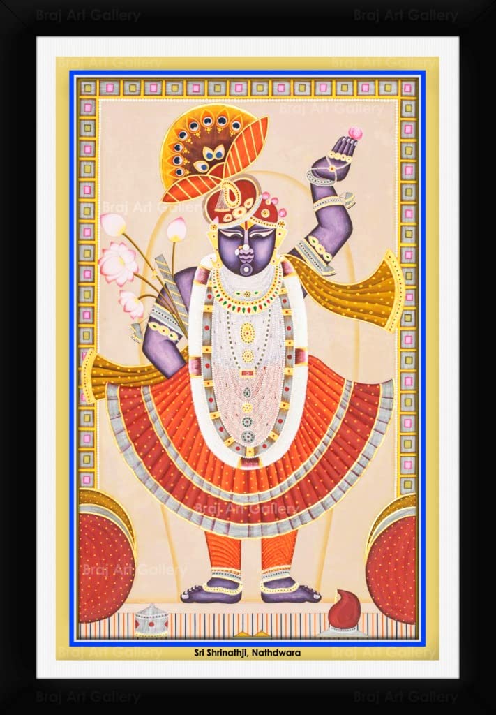 Braj Art Gallery Shrinathji Nathdwara Shringaar Darshan Pichwai Painting Framed Size 13.5X19.5 Inches