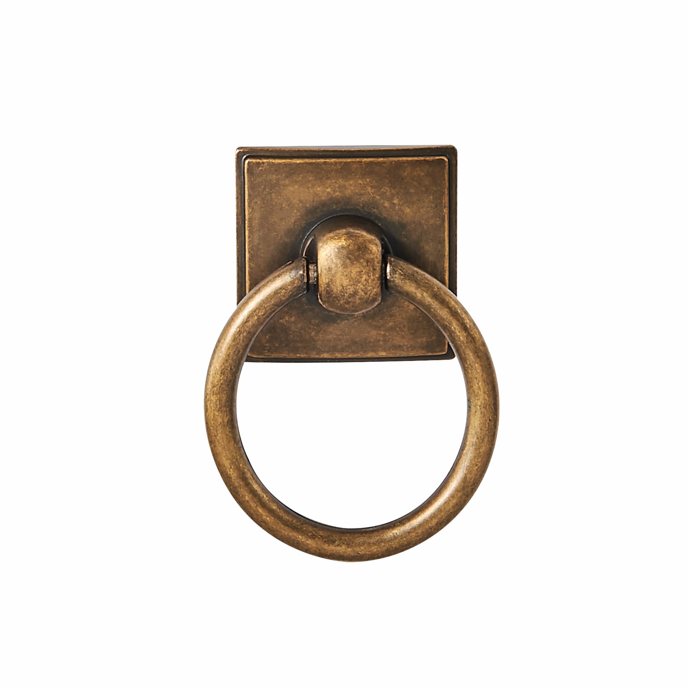 khtumeware 2-Pack 1.9 Inch Ring Cabinet Knobs - Vintage Antique Brass Backplate for Drawer knobs for Dresser, Kitchen Cabinets - Durable Zinc Alloy Hardware.