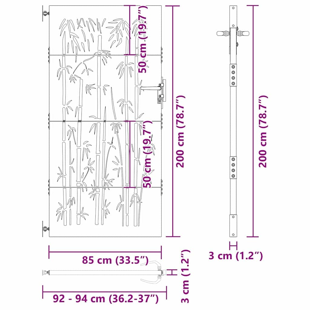 vidaXL Puerta de jardín con Cerradura Negro 85 x 200 cm, Puerta Rectangular de Metal Duradera, Barrera Exterior Elegante, Resistente al óxido, diseño Moderno