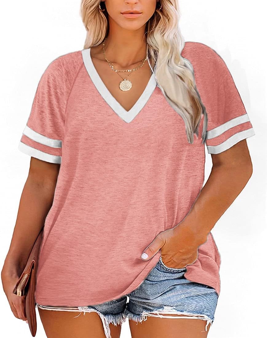 Plus-Size Tops for Women Short Sleeve T Shirts V Neck Tunic Tops XL-5XL