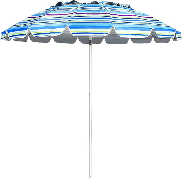 CASART 2M/ 2.2M Beach Umbrella, UPF 50+ Sun Protection Outdoor Parasol with Tilt Mechanism and Carry Bag, Sun Shade Shelter Garden Umbrella for Patio Beach Pool