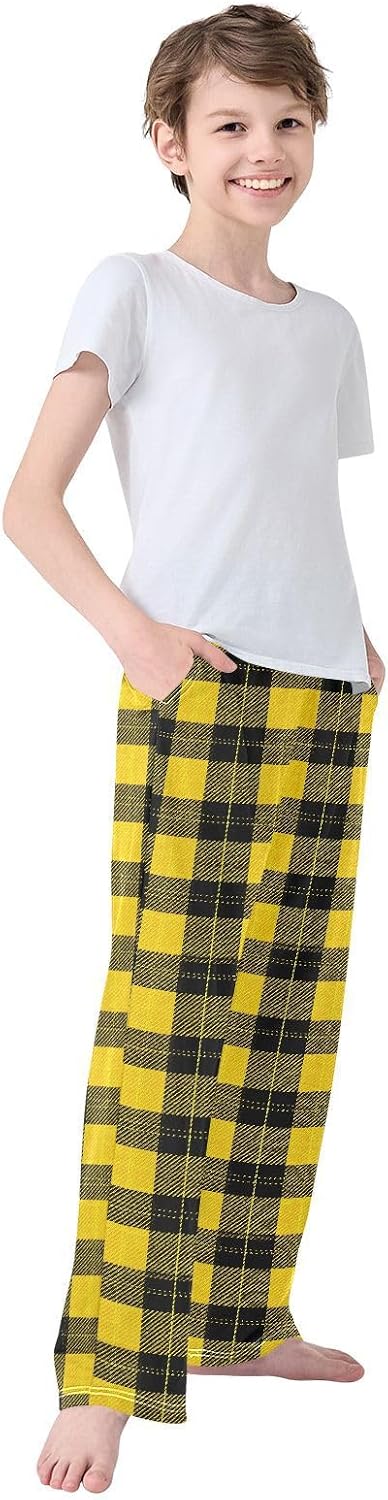 Tartan Yellow Pajama Pants Plaid Pajama Bottoms Soft Sleep Pjs Lounge Pants S