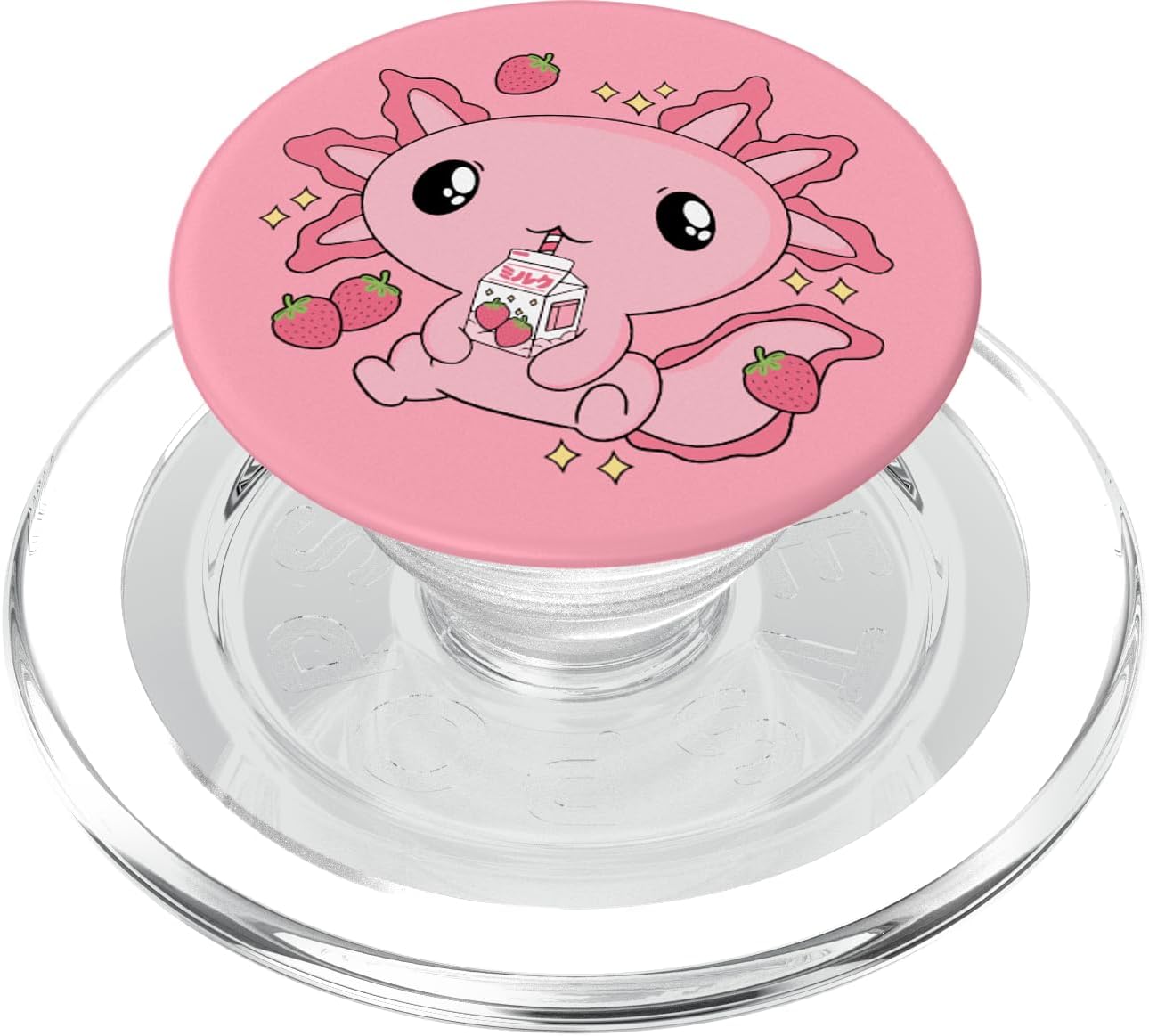 Pink Axolotl Strawberry Milk Shake Kawaii Japanese Anime PopSockets MagSafe PopGrip for iPhone