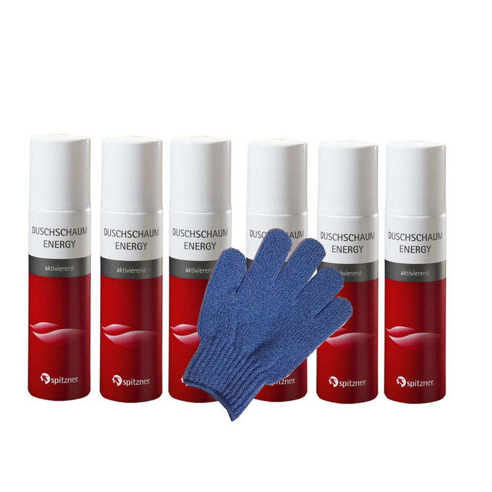 Spitzner - Schiuma doccia "Energy", confezione risparmio (6 x 150 ml) con guanto da massaggio