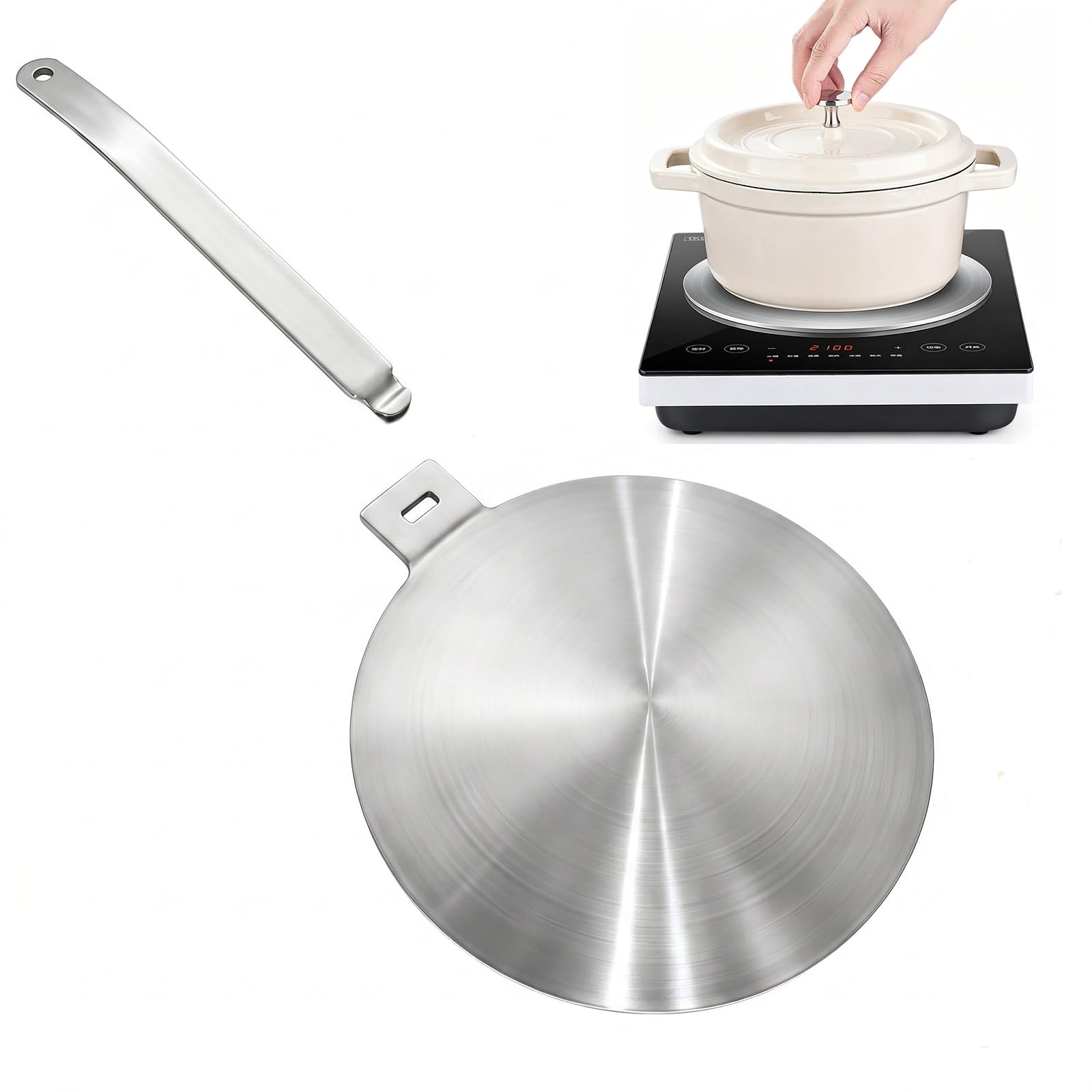 28cm Induction Converter Plate with Detachable Handle, Gas Cooker Heat Diffuser, Uniform Heat Adapter for Cookware, Slow Cooker Plate for Coffee Makers