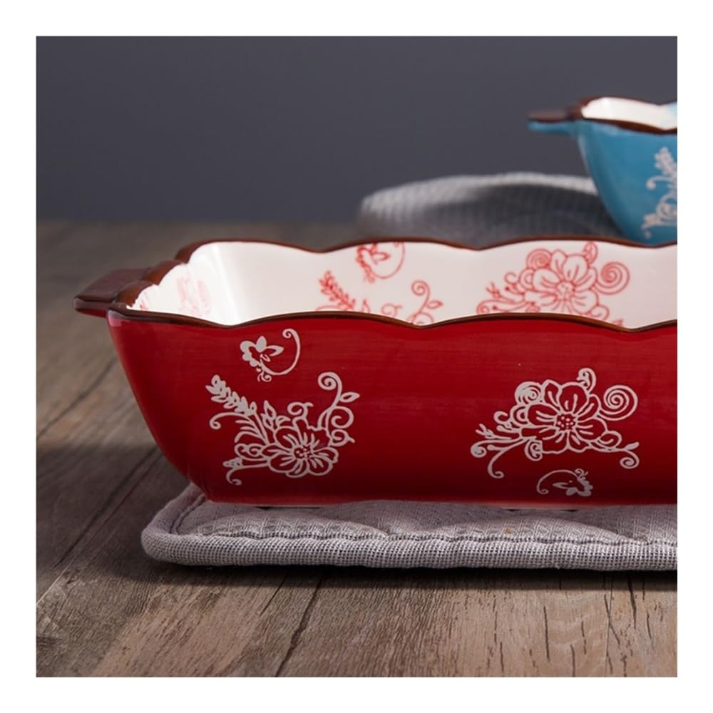 Naczynia do pieczenia Czerwona wiśnia kwiatowa ceramiczna forma do pieczenia, prostokątna, dwuuchwytowa zastawa stołowa, naczynie do zapiekania ryżu(L)