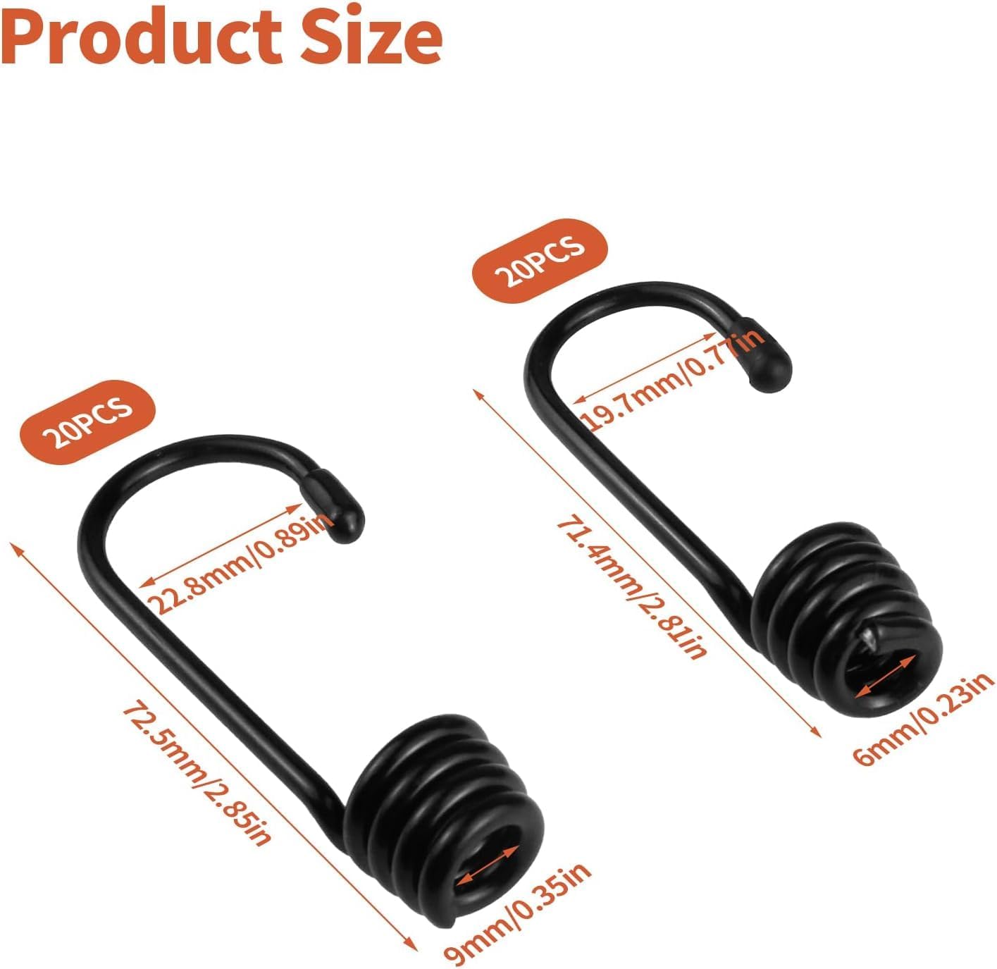 40 PCS Bungee Cord Hooks, 1/4 3/8 Inch Plastic-Coated Bungee Shock Cord Hook, Bungee Cords with Hooks, Suitable for Rowing, Camping, Awning, and Outdoor Enthusiasts (Black)