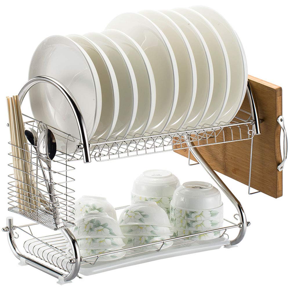 Scolapiatti, scolapiatti Scolapiatti a 2 Livelli Scolapiatti con vaschetta raccogligocce Scolapiatti per bancone della Cucina Acciaio Inossidabile, Tipo C (Piastra Doppia Verde)/Ti