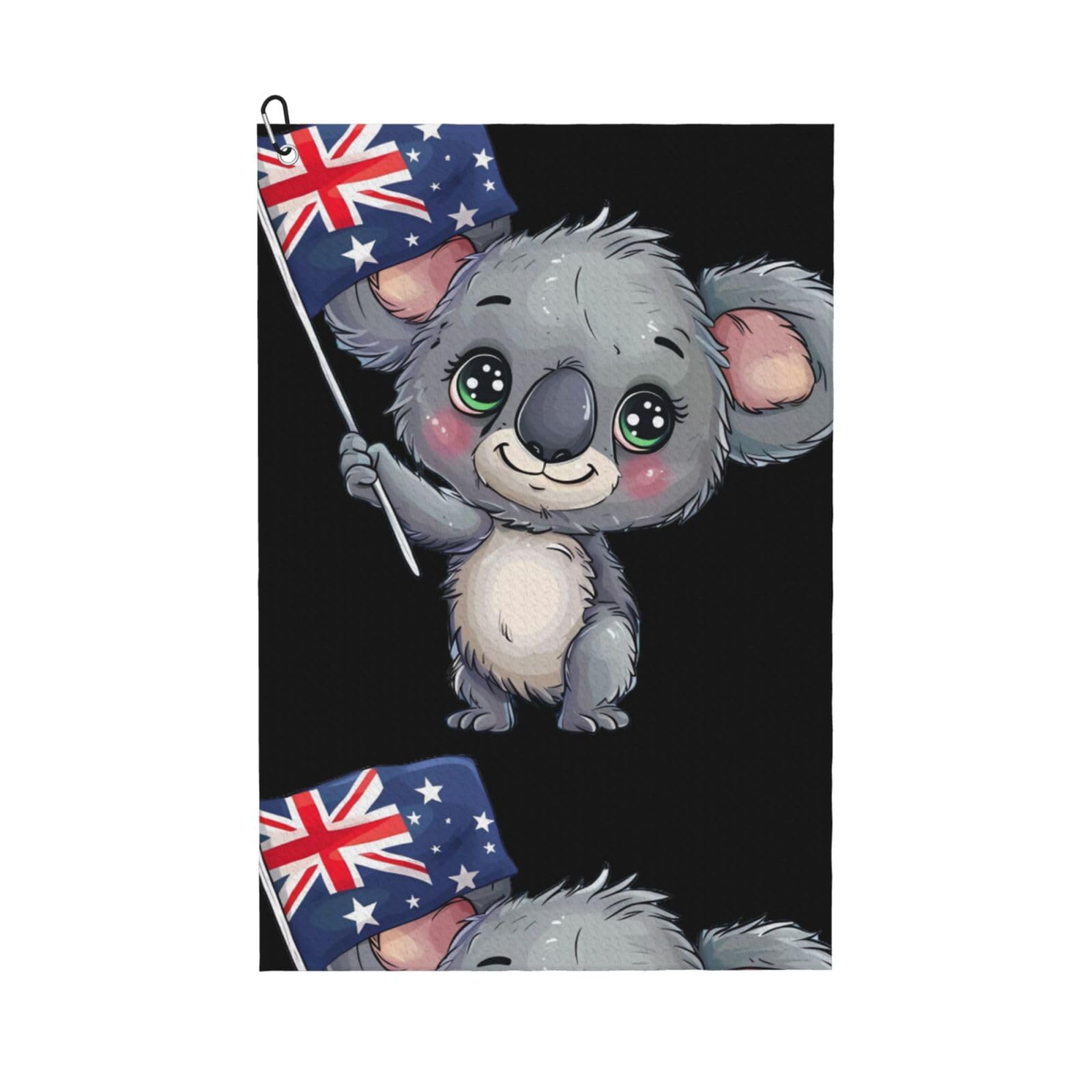 peiyeety Koala Bear Australian Flag Microfiber Golf Towel with Carabiner Clip, 16x24 Inch Absorbent Waffle Weave Towel for Golf Bags
