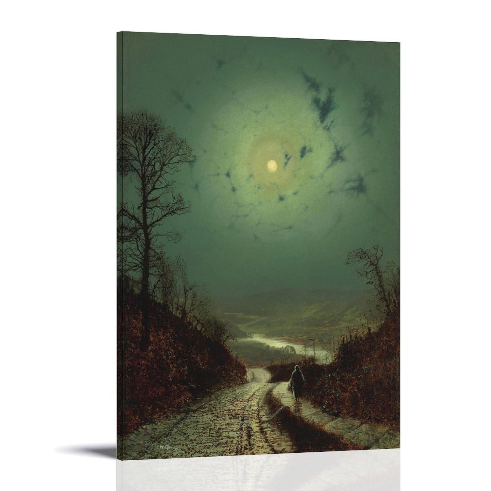 John Atkinson Grimshaw Painter Works《Wet Road Under The Moonlight》Printed Posters Painting On Canvas Wall Art Scroll Picture Print Living Room Walls Decor Homes 20x30inch(50x75cm)