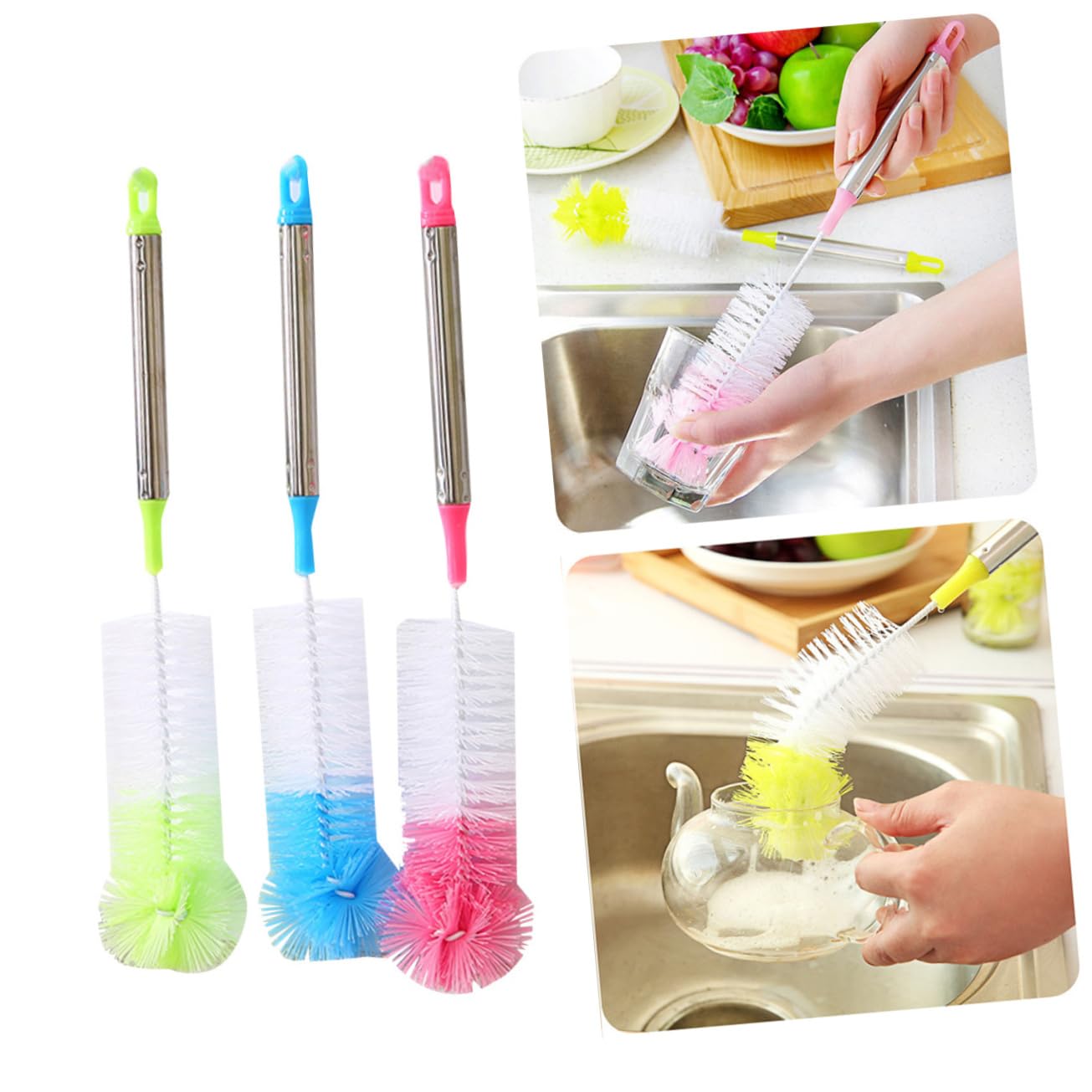Healvian 6pezzi Spazzole Per Bottiglie Con Inossidabile Per Bottiglie Tazze e Caraffe Colori Casual