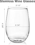 Tebery 20 Pack Unbreakable Plastic Wine Glasses Stemless, 16 Oz Heavy Duty Clear Drinking Glasses Wine Cups, Disposable & Reusable for Champagne, Dessert, Food Samples, Catering, Weddings