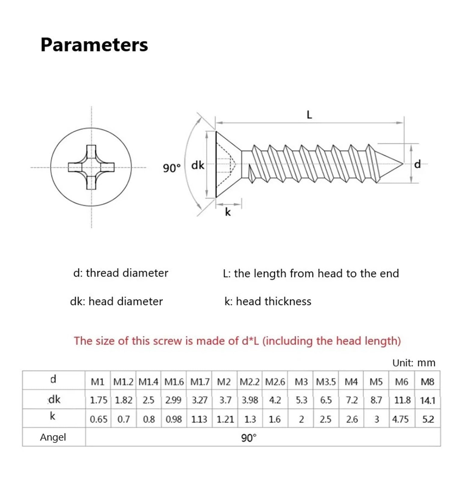 Tornillos Tornillos autorroscantes Tornillo de ace Tornillos autorroscantes de cabeza plana con ranura en M3 M3.5 Pernos for máquina de acero inoxidable 304 de 5, 6, 8, 10, 12, 16, 20, 30, 40, 50 y 60