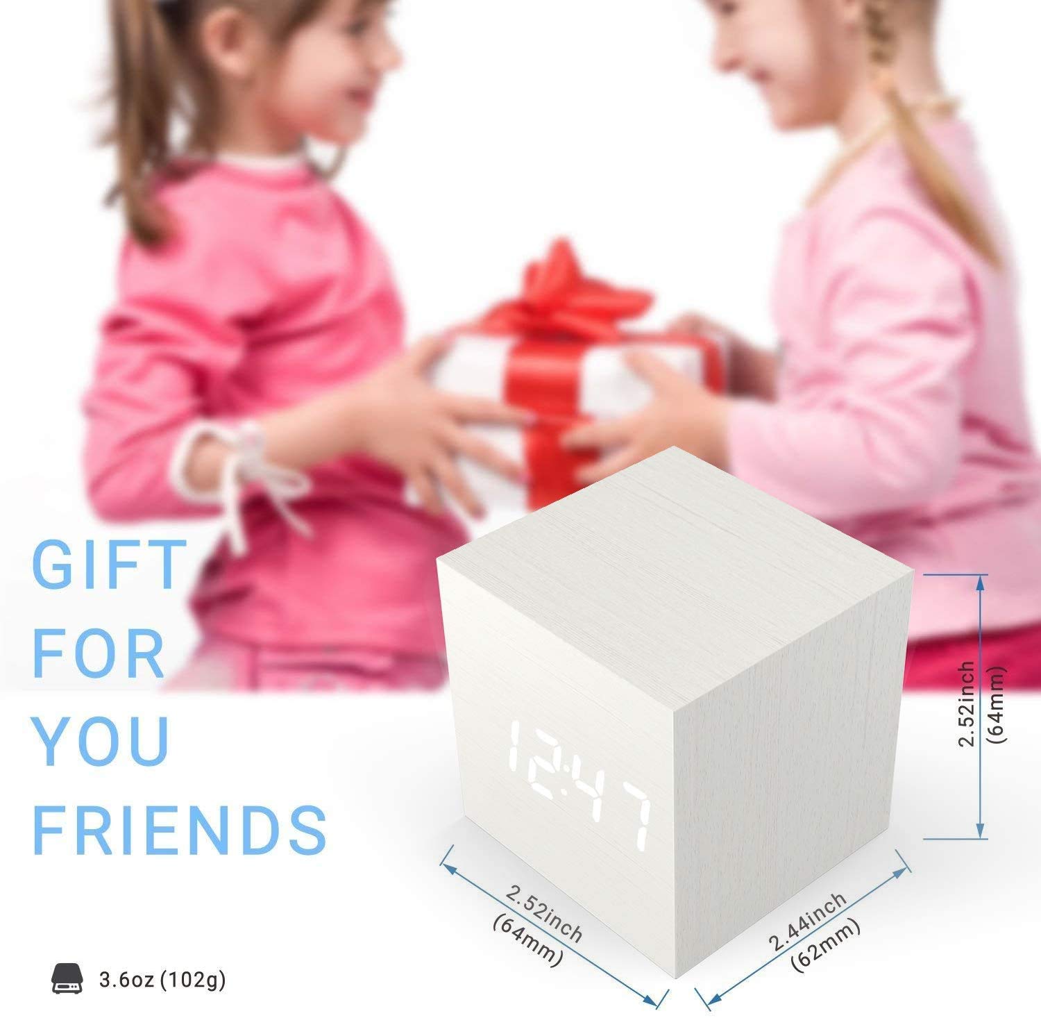 Micar Digital Alarm Clock Wooden Alarm Clock USB/Battery Powered, Desk