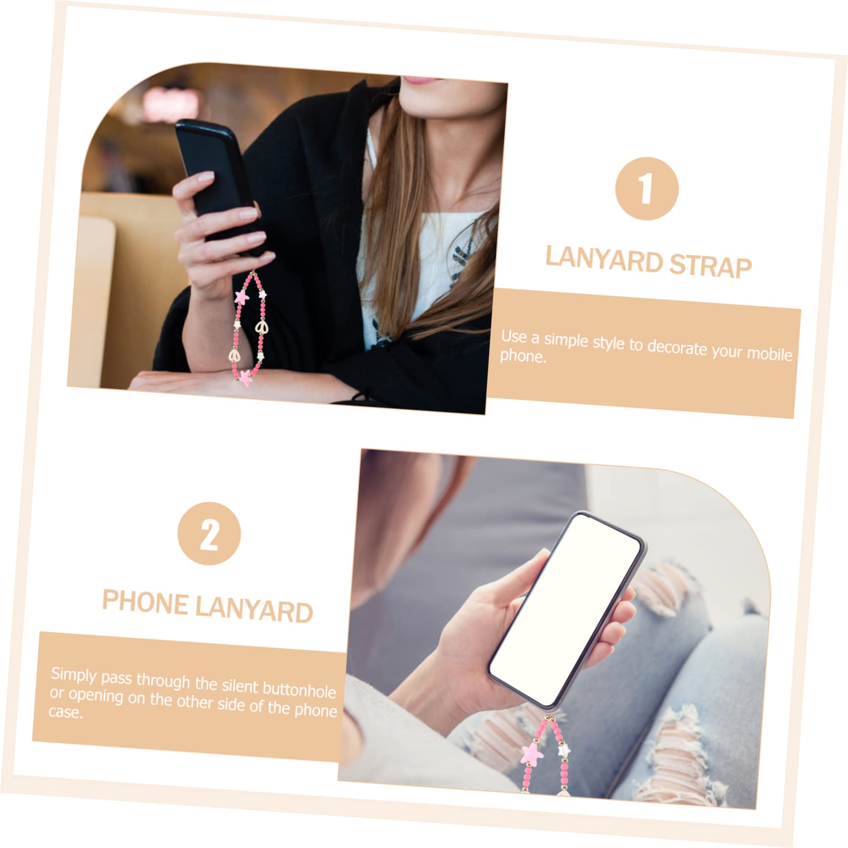 Gatuida 5pezzi Cinturino Per Telefono Con Perline Acriliche Forma Di Cuore Laccetto Antifurto Per Smartphone e Accessori Cinghia Resistente e Leggera Per Donne e Ragazze Stile Elegante