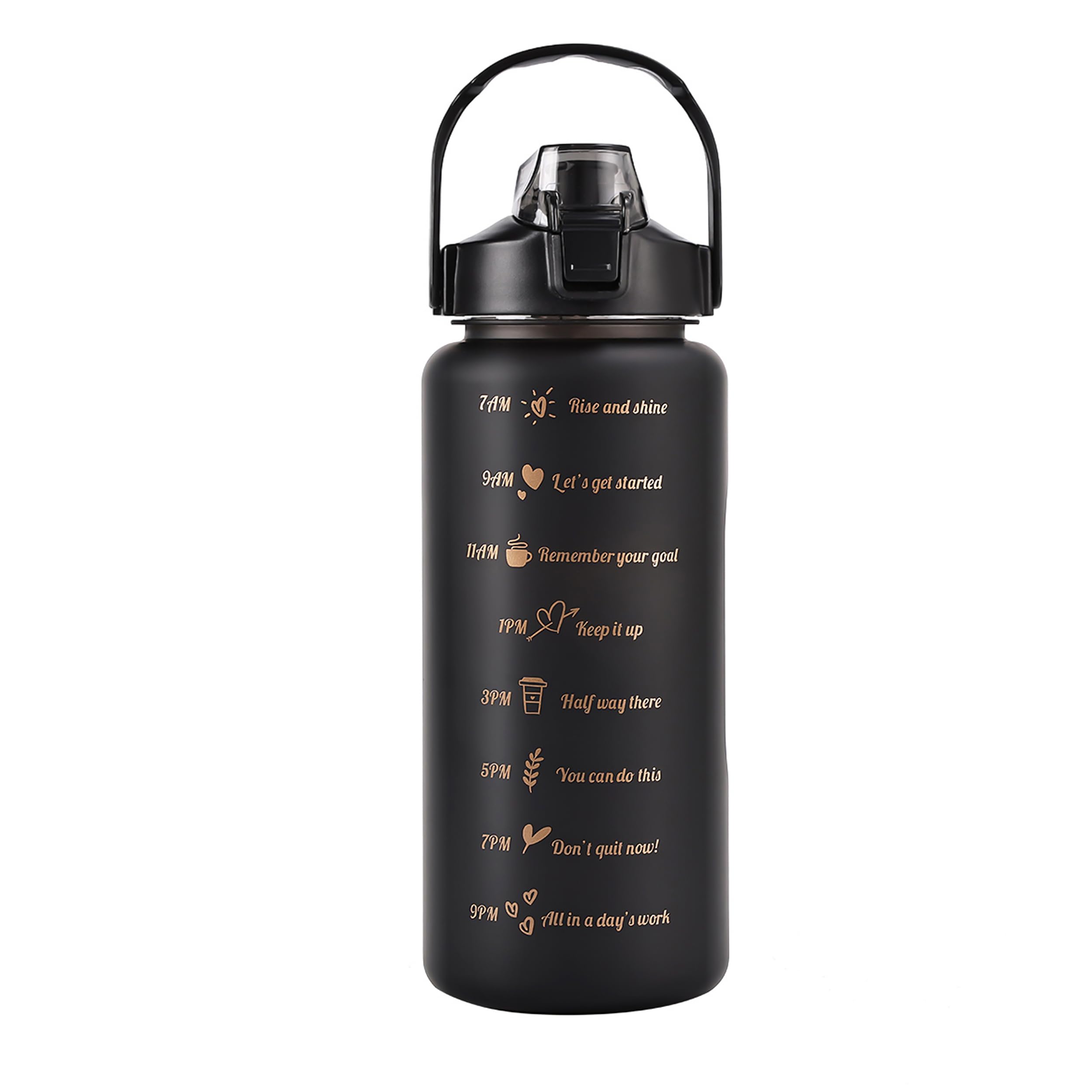 64 oz Motivational Water Bottle with Straw & Time Marker, Large BPA Free Leakproof Water Jug, Half Gallon Sports Water Bottle for Gym, Fitness, Hiking & Outdoor (Black)