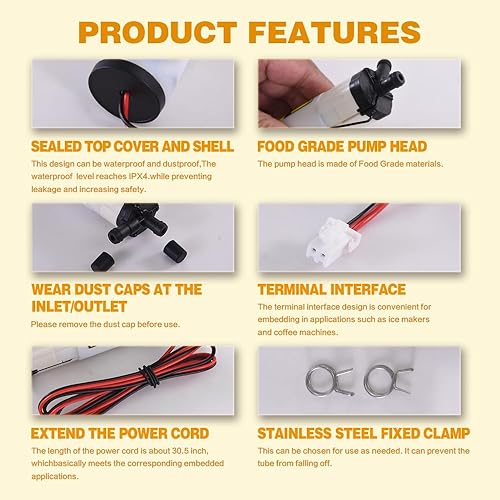 Miniatura 5 de Mini bomba eléctrica de repuesto DC de 12 V para máquina de hielo, máquina de café y dispensador de agua, bomba de transferencia de agua de
