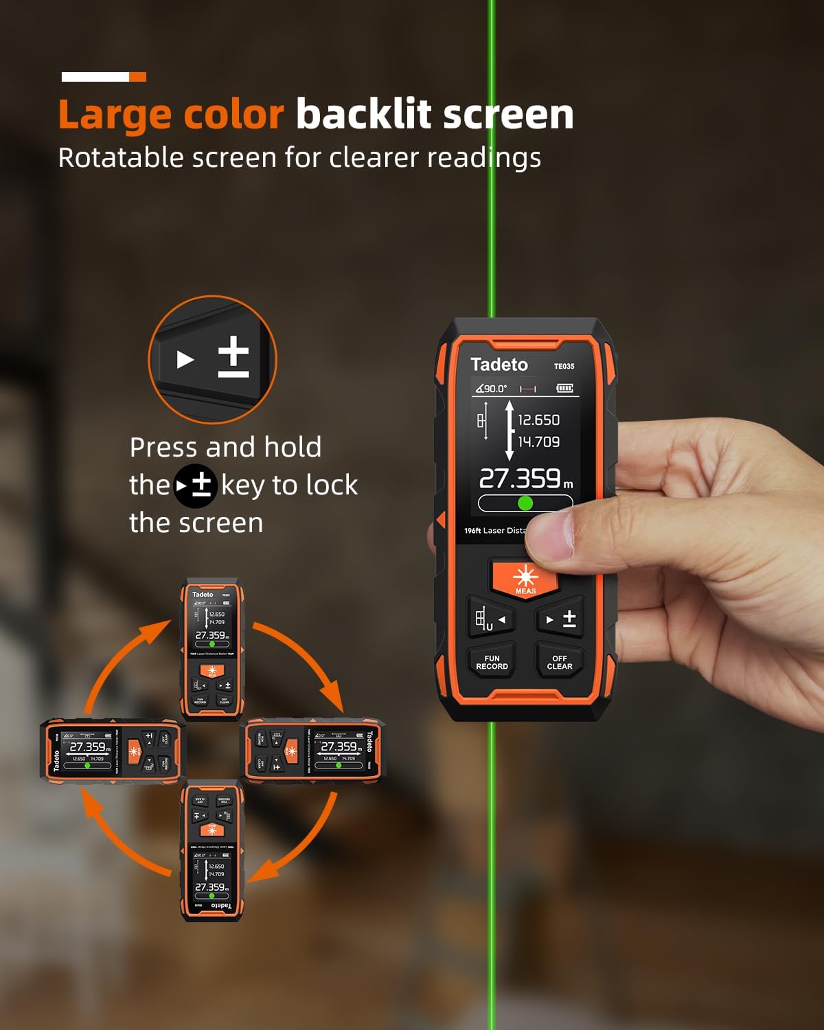 Tadeto Laser Measurement Tool with rotatable screen
