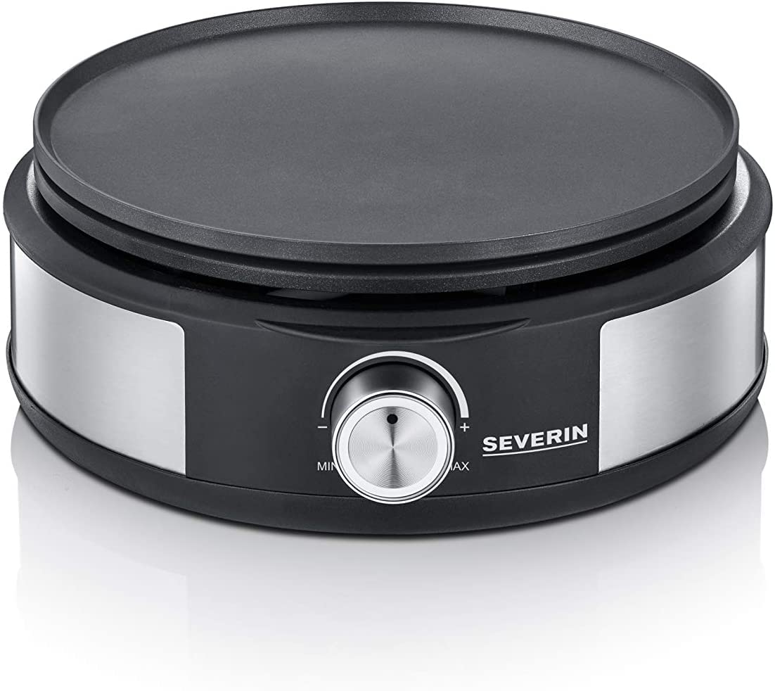 Severin Fondue Crêpière 2 en 1, Inclus 8 fourchettes à fondue, spatule à crêpe et répartiteur de pâte, Inox/Noir, FO 2471