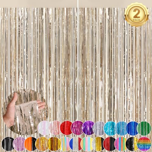 Image of Champange Party Streamers Fringe Curtain 2Pack 3.3 x 8.3 Ft Foil Fringe Backdrop Curtains for Birthday Wedding Bridal Baby Shower Holiday Tinsel Streamers Party Decorations Door Streamer
