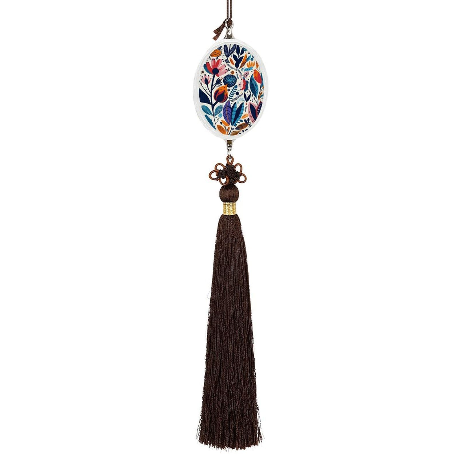 Crystal Auto Pendant Charms Ellipse Crystal Car Rear View Mirror Charms Hand Drawn Leaves Auto Hanging Interior Ornament Pendant Car Interior Accessories for Women Men CarCharms Decor
